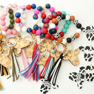 Tassel pendant Western cowboy bracelet cow wooden bead bracelet cow head keychain