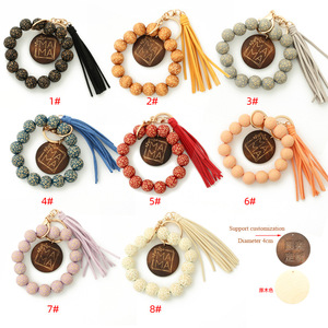 Wooden Beads Bracelet Beads Spotted Wooden Beads Bracelet Handmade Tassel Bracelet Keychain