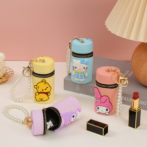 Cute style PU leather lipstick bag, single lip gloss lipstick storage box, gift coin purse keychain