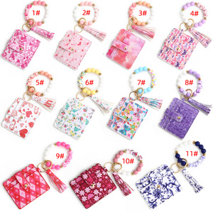Valentine's Day Love PU Card Holder Silicone Keychain European and American Printed Silicone Bead Br