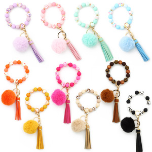 Silicone Bead Bracelet Fur Ball Keychain Tassel Pendant