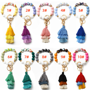 Bohemian style, thread tassels, colorful silicone bracelets, printed silicone bead bracelets.