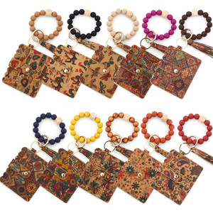Cork Card Holder, Women's Wallet Silicone Bead Bracelet Keychain