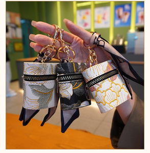 Embroidered earphone bag coin purse keychain