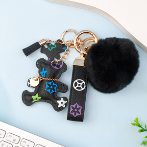 6 Color Old Flower Bear Keychain + Fur Ball Set