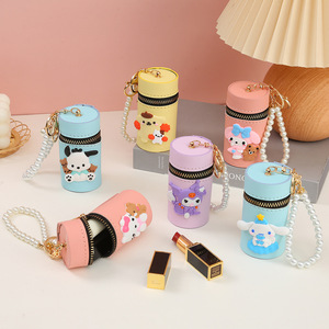 Kurome cylindrical lipstick bag pu leather cylindrical portable storage mini coin purse