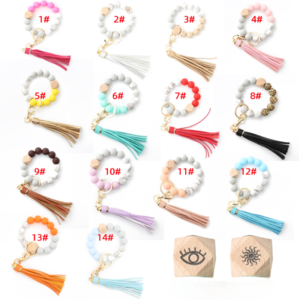 Wooden beads + silicone beads wrist keychain pendant